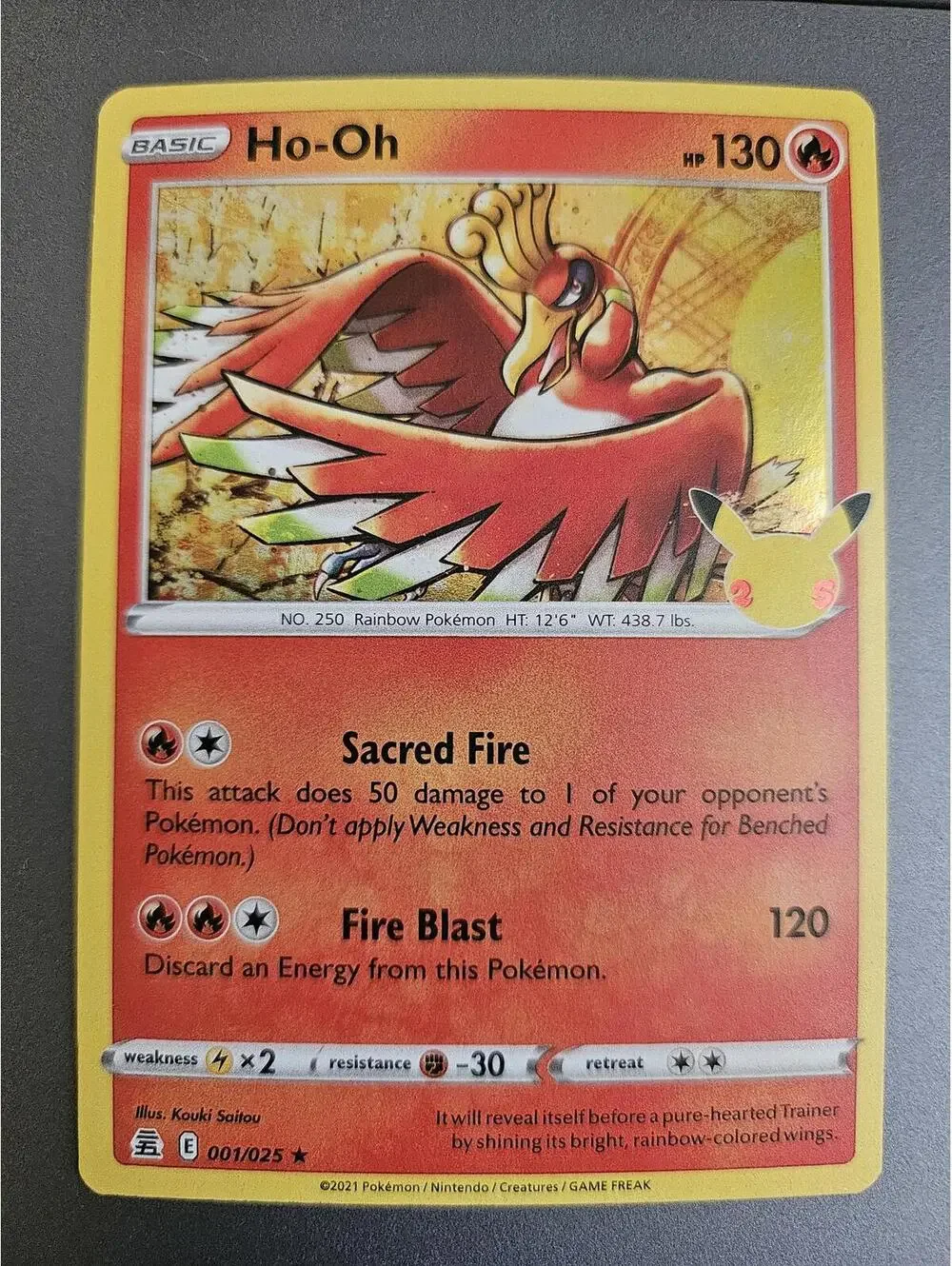 2021 Pokemon Card Ho-Oh Holo Rare #001/025 Celebrations